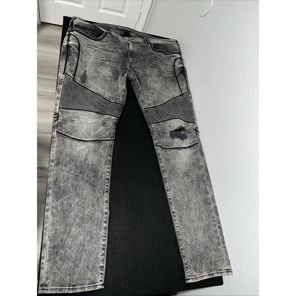 True Religion relaxed moto distressed charcoal black jeans mens 42 x 32